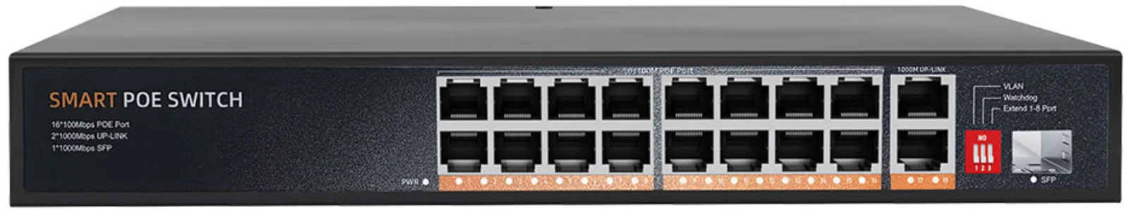 16-port PoE switch, gigabit uplink
