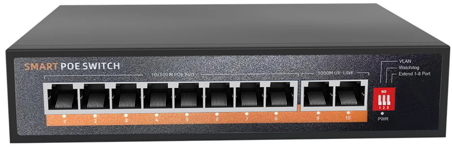 8-port PoE switch, 100 Mbit