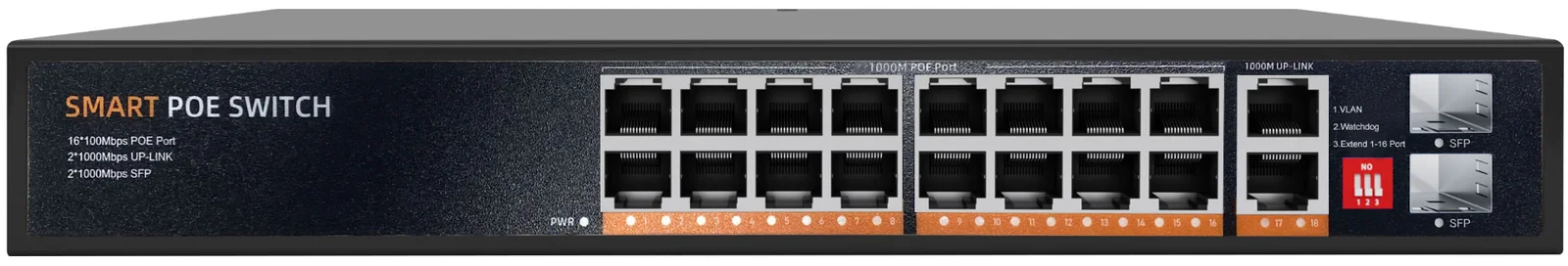16-port gigabit PoE switch, 2 SFP